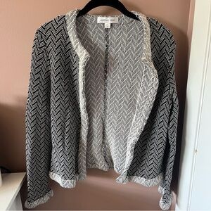 Amour Vert Darcy Chevron Black and White Organic Cotton Open Cardigan Jacket